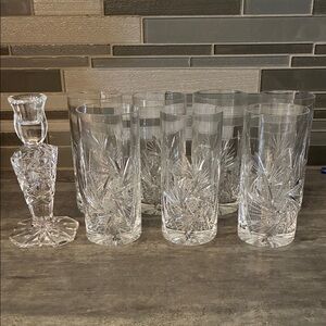 Pinwheel Crystal Glassware Set of 7  with Candle Holder
